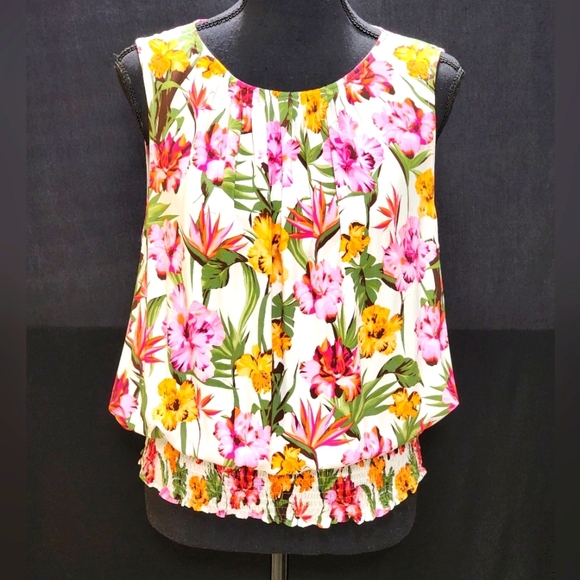 INC International Concepts White Floral Sleeveless Blouse - Picture 1 of 9